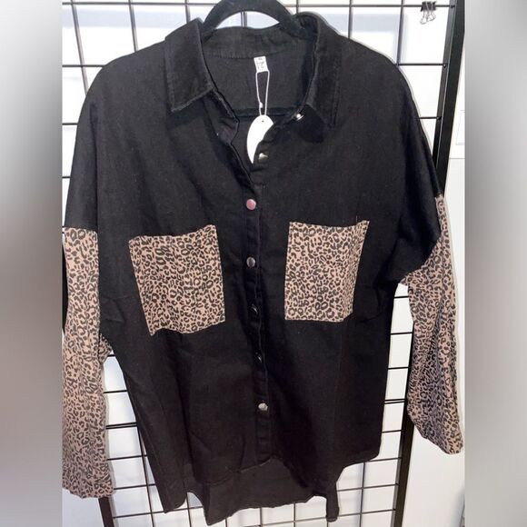 Naggoo black and leopard oversized denim shacket NWT - Picture 2 of 9